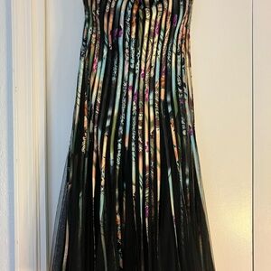 Multicolor Pleated Strapless Dress
